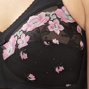 Glamorise 38B MAGIC LIFT Bra (WIDE-STRAPS) Wireless SOFT-CUP (Black-Floral) NEW